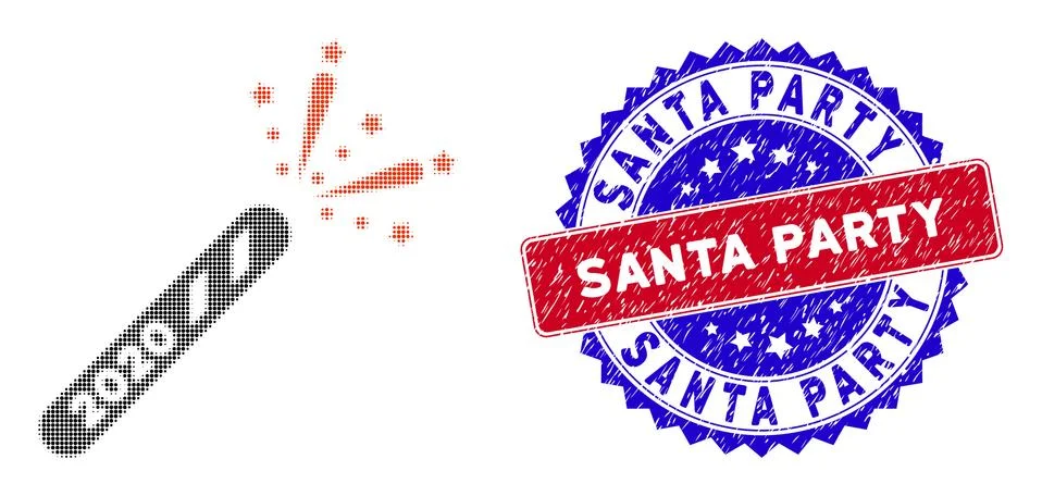 Dot Halftone 2020 firecracker Icon and Bicolor Santa Party Grunge Seal Stock Illustration