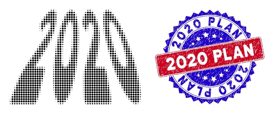 Dot Halftone 2020 perspective digits Icon and Bicolor 2020 Plan Textured Stamp Stock Illustration