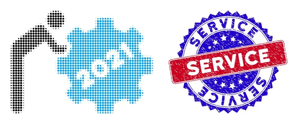 Dot Halftone 2021 worker rolling gear Icon and Bicolor Service Grunge Seal Stamp Stock Illustration