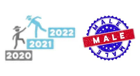 Dot Halftone 2022 year guy help Icon and Bicolor Male Rough Watermark Illustrazione stock