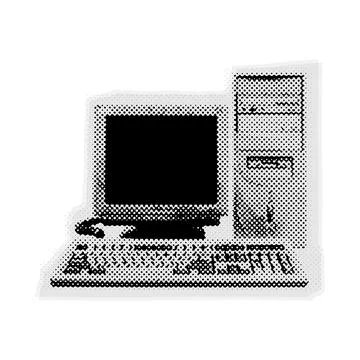 Dot halftone personal computer icon. Vector collage PC element made of round Stock Illustration