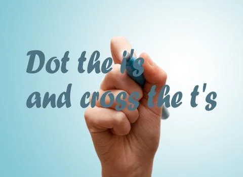Dot the i's and cross the t's writing on screen Stock Photos