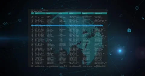 Dot map forming globe starting data pane fading table filling highlight scanning Stock Footage 328307074
