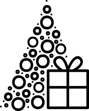 Dot-matrix Christmas tree with gift box icon Stock Illustration