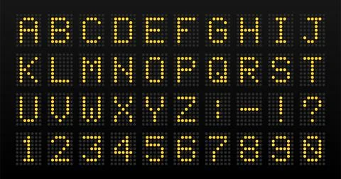 Dot matrix display alphabet letters and numbers set Stock Illustration