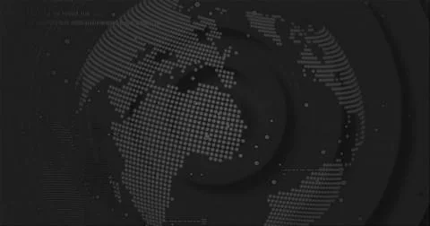 Dot matrix globe pulsating in digital display, with concentric ripples and Illustrazione stock