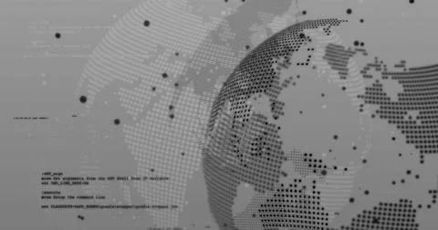 Dot-matrix globe rotating in gray backdrop, with 写真素材