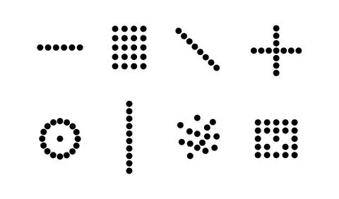 Dot matrix symbol icon set with geometric dotted shape designs Stock Illustration