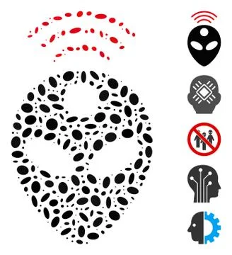 Dot Mosaic Alien Head 스톡 일러스트