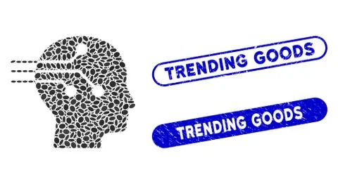 Dot Mosaic Brain Interface with Grunge Trending Goods Stamps イラスト素材