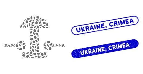 Dot Mosaic Emergency Stop Button with Distress Ukraine, Crimea Seals Stock Illustration