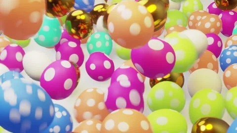 Dot painted coloured and golden Easter eggs drop on white background. 4K Stock Footage 170038593