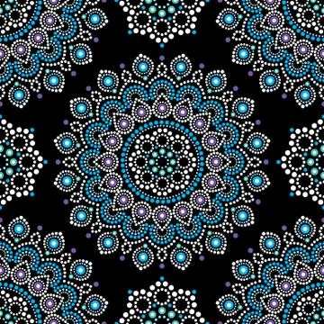 Dot painting vector seamless pattern with mandalas, Australian ethnic design Stock Illustration