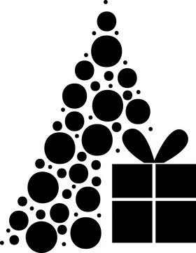 Dot pattern Christmas tree icon with gift box Stock Illustration