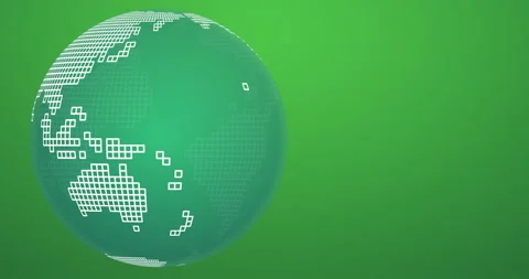 Dot pattern earth rotation animation (seamless looping) with green bacgkround Stock Footage 194403649