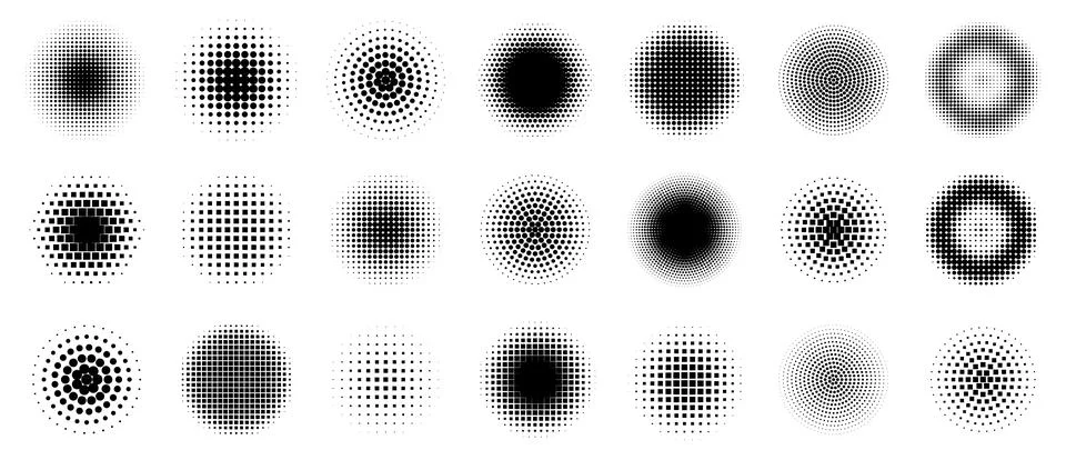 Dot pattern halftone. Half radial icon. Tone raster frame. Gradient round l.. Illustrazione stock