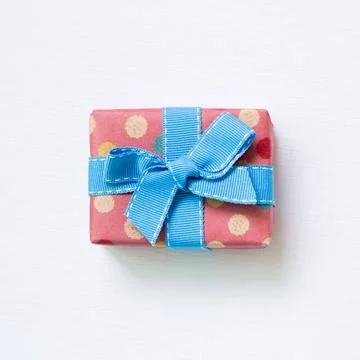 Dot pattern pink gift box isolated on white background Dot pattern pink gi... Stock Photos