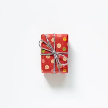 Dot pattern red gift box isolated on white background Stock Photos