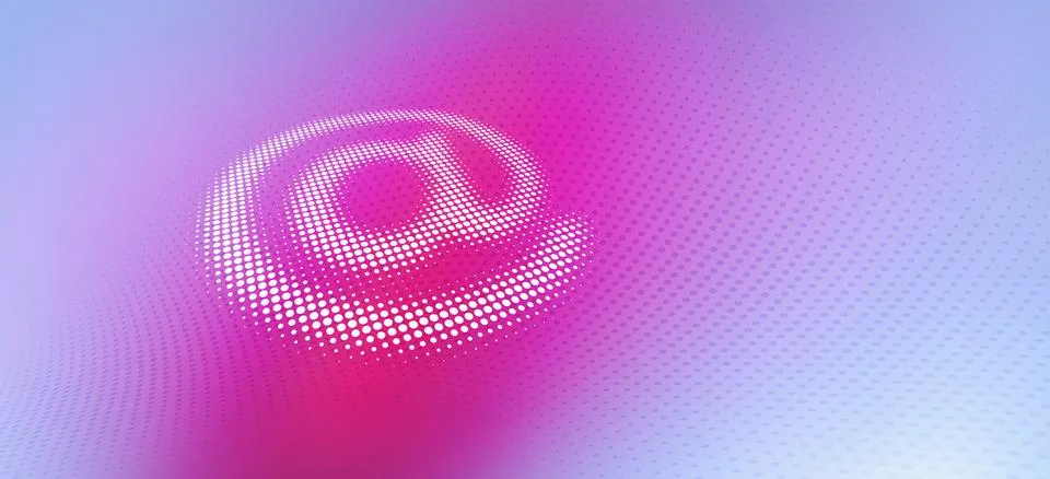 Dot patterned AT sign against a pink and purple gradient background Stock Illustration
