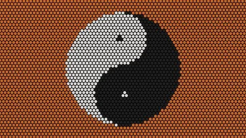 Dot pixel tai chi diagram yin and yang orange abstract background イラスト素材