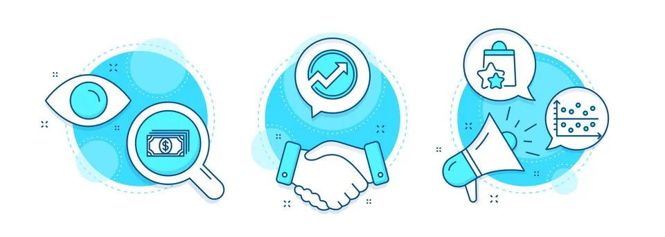 Dot plot, Audit and Loyalty points icons set. Payment sign. Presentation graph Ilustración de archivo