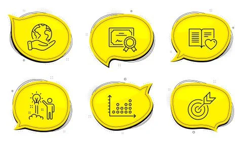 Dot plot, Creative idea and Love book icons set. Target sign. Presentation graph Ilustración de archivo