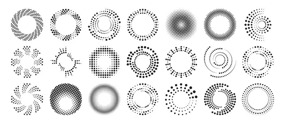Dot radial ripple halftone patterns Illustrazione stock