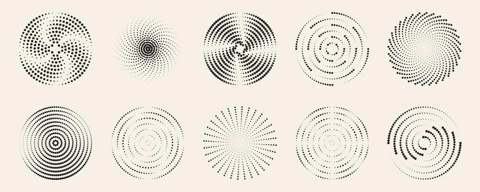 Dot radial ripple patterns with concentric circles Illustrazione stock