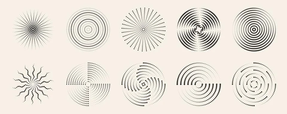 Dot radial ripple patterns with concentric circles Illustrazione stock