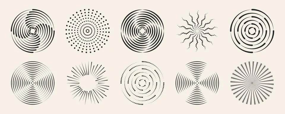 Dot radial ripple patterns set 스톡 일러스트