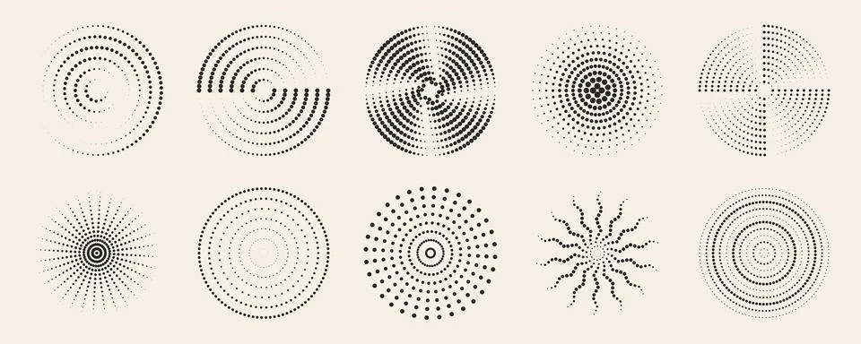 Dot radial ripple patterns set 스톡 일러스트