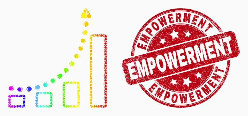 Dot rainbow gradiented growing chart trend mosaic icon and Empowerment seal s 스톡 일러스트