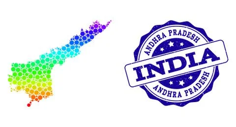 Dot Spectrum Map of Andhra Pradesh State and Grunge Stamp Seal Stock Illustration