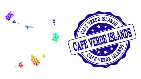 Dot Spectrum Map of Cape Verde Islands and Grunge Stamp Seal Ilustración de archivo
