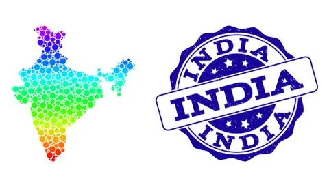 Dot Spectrum Map of India and Grunge Stamp Seal Illustrazione stock