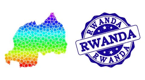 Dot Spectrum Map of Rwanda and Grunge Stamp Seal 스톡 일러스트