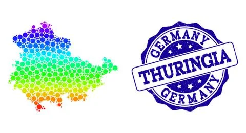 Dot Spectrum Map of Thuringia State and Grunge Stamp Seal イラスト素材