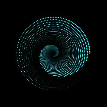 Dot spiral vortex on black background Stock Illustration