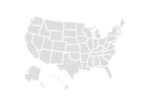 Dot USA map. Dotted America map in flat design. US halftone pattern, isolat.. Illustrazione stock