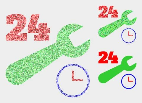 Dot Vector 24-7 Repair Service Icons 스톡 일러스트