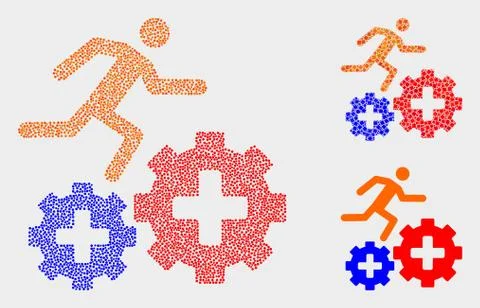Dot Vector Patient Run Over Gears Icons Illustrazione stock