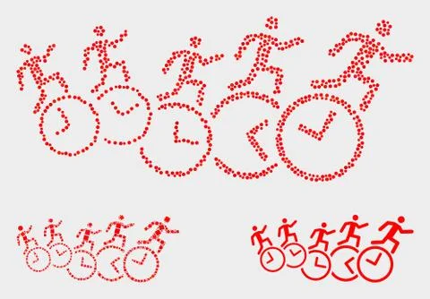 Dot Vector People Run Over Clocks Icons 스톡 일러스트