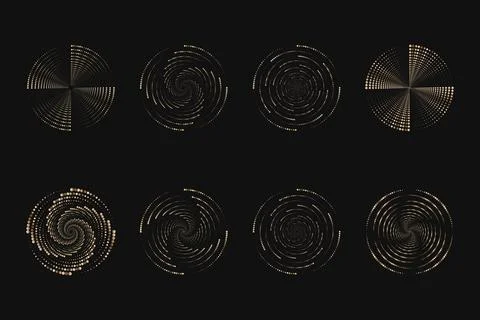 Dot vortex halftone set on dark. Abstract futuristic digital technology logo Stock Illustration