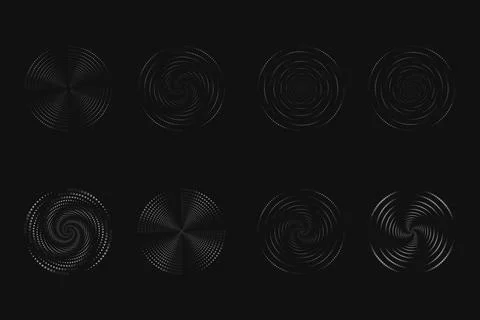 Dot vortex halftone set on dark. Abstract futuristic digital technology logo Stock Illustration