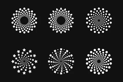 Dot vortex halftone set on dark. Abstract futuristic digital technology logo 스톡 일러스트