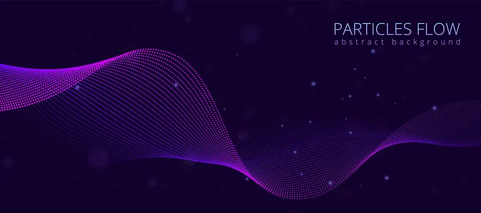 Dot waves. Abstract data line flow with point particles, blue purple light sound Stock Illustration
