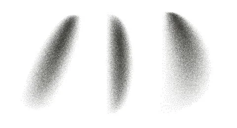 Dot work grainy gradient textured wavy shapes set. Black stippled splatter 스톡 일러스트