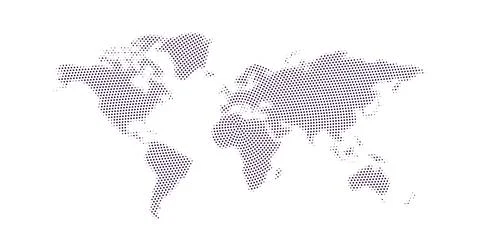 Dot world Earth map. Dotted map in flat design. Halftone pattern, isolated .. Stock Illustration