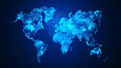 Dot world map against the grid with fractal noise background, for the futuris Stock Illustration