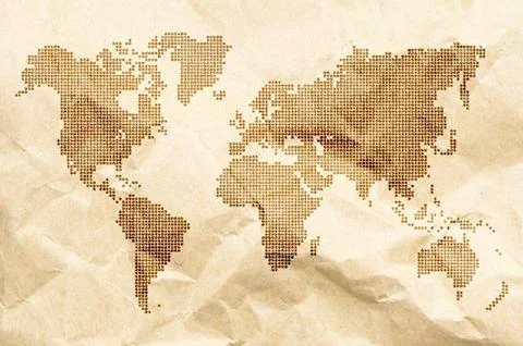 Dot world old style map background Stock Illustration